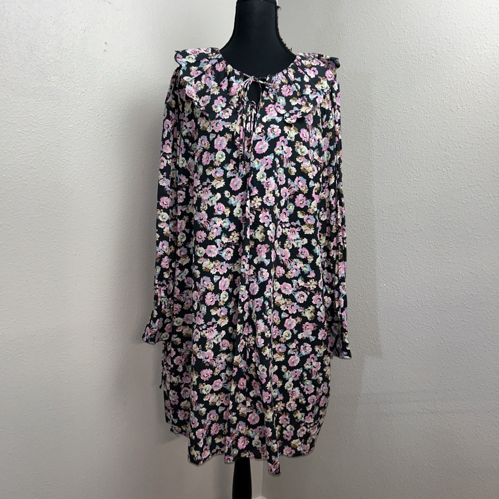 H&M Dress Women's XL Floral Tie Front Long‎ Sleeve Boho Cottage Vintage Style